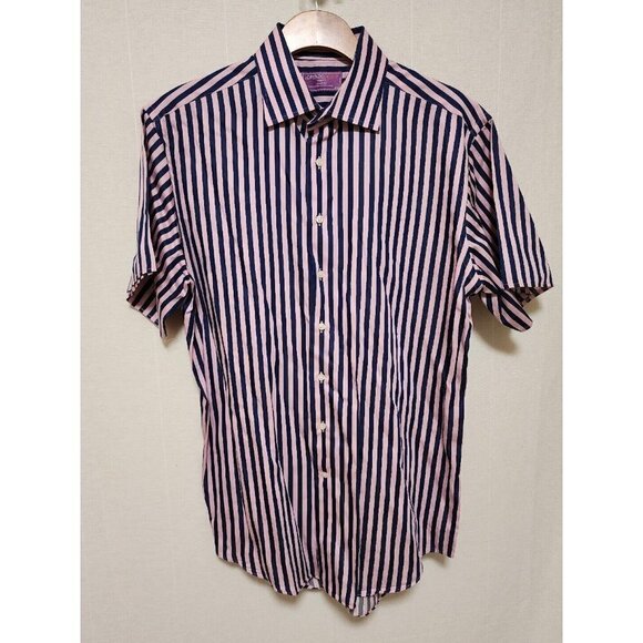 Lorenzo Uomo Mens Button Front Short Sleeve Shirt Size 16 34/35 Pink - Picture 1 of 7